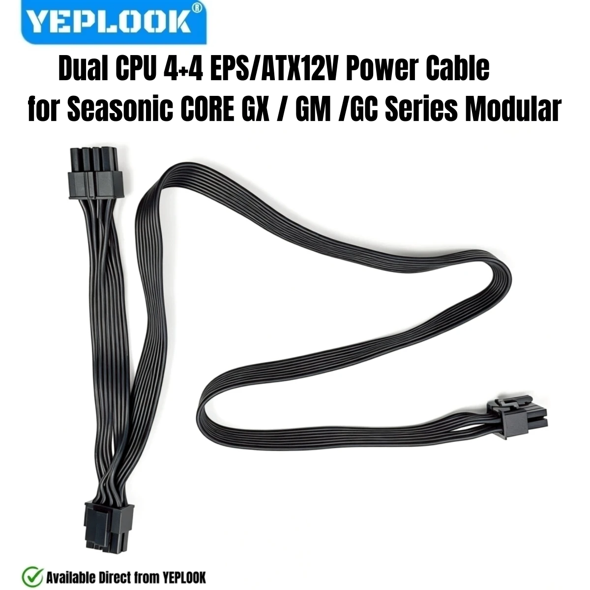 Câble d'alimentation double CPU 8-PIN (4+4) EPS12V ATX12V compatible avec les alimentations modulaires Seasonic CORE GX/GC/GM 650W, 550W, 500W toutes séries.