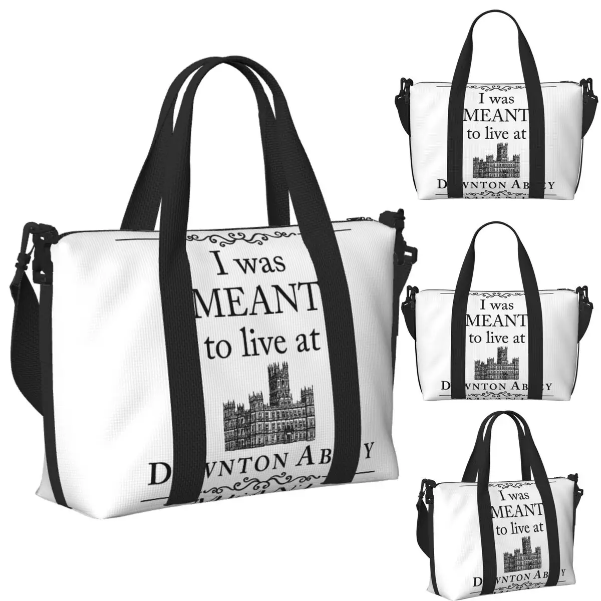 

Custom I Was MEANT To Live At Downton Abbey Beach Travel Bag Tote Bags for Gym Yoga Women Shopping Duffle Shoulder Bag