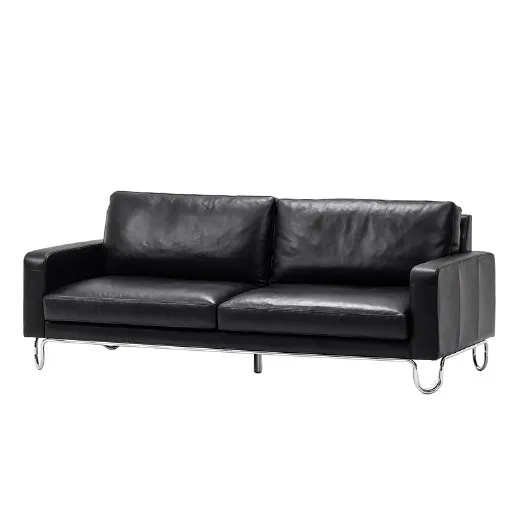 Leather sofa living room small apartment straight row antique first layer cowhide minimalist black all leather