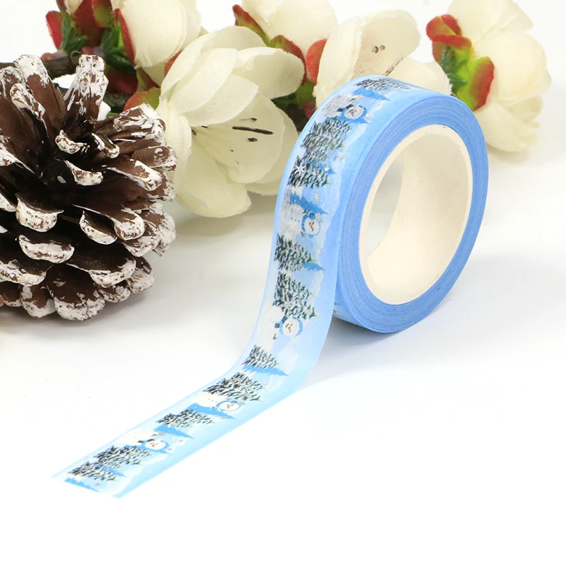 Washi Tapes for Gift Round and Journal, Masking Tape, Cute Staacquering, Deco Silver Foil, Snow World Blue Christmas Trees, 10 PCs/Lot, Nouveau