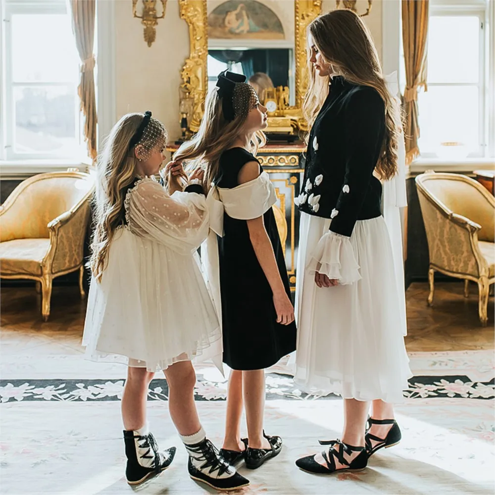 2024 New Dreses Black And White Princess Luxury Holiday Birthday Dresses Wedding Children Kid Party  Ceremony Baby Girls Clothes