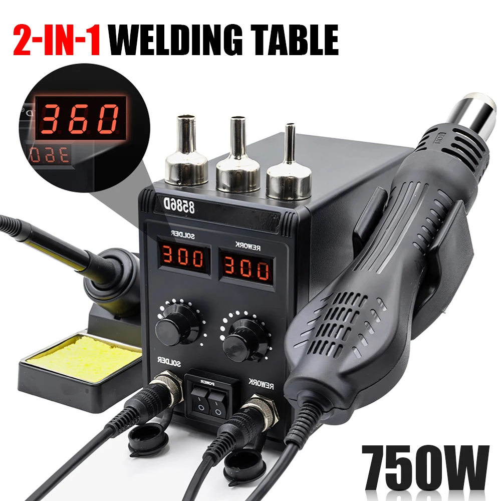 Station de soudage 8586D 2 en 1 avec pistolet à air chaud et affichage numérique de la température pour la réparation et le retravaillage de composants SMD