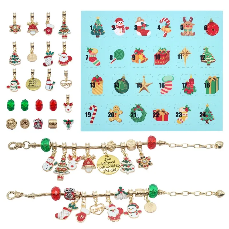 Christmas Bracelet Accessories Blind Box DIY Metal Chain 24 Grid Calendar Mystery Box Trendy Toys Children Girl Birthday Gifts