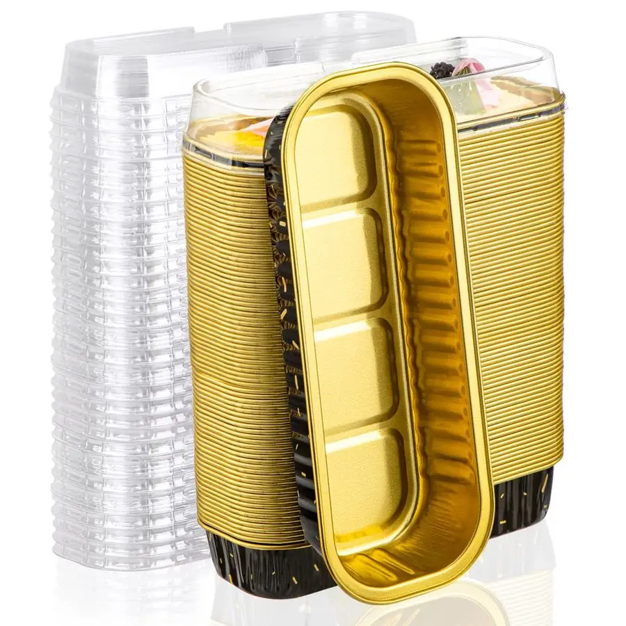 

Одноразовые мини-формы для хлеба с крышками, 100 шт., 6,8 унций, 6,5x2,5x1,2, консервные стаканчики из алюминиевой фольги, чашки для кексов, десертов, кре