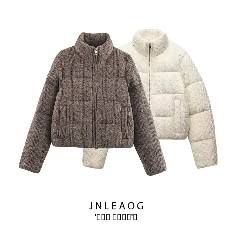 

JNLEAOG Autumn New Faionable Cotton Knitted Jaet Women's Street Sle Long Sve High Collar Versatile Windproof Coat