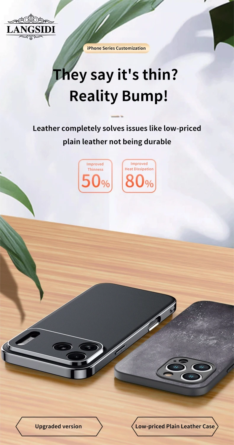 LANGSIDI Luxus-Leder-Handyhülle für iPhone 17 16 15 Pro Max Air 17 Pro 16 Pro, vollständiger Linsenschutz, Rückseite – Detail 11