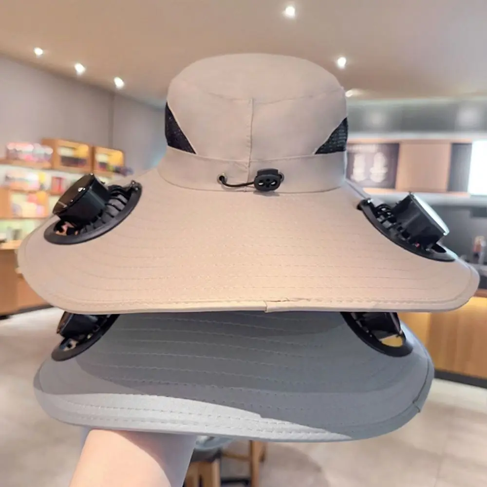 Convenient Removable Solar Fan Hat Breathable Dual Fan Wide Brim Sun Cap Quick-Drying 3 Speeds Fishing Bucket Hat Outdoor