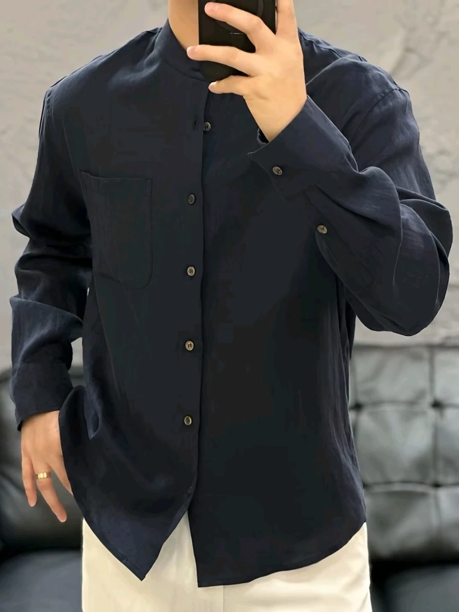 

New Men's Long Sleeve Shirt Spring Summer Chinese Style Trendy Versatile High Quality Handsomely Tailored Comfortable Fit Shirt