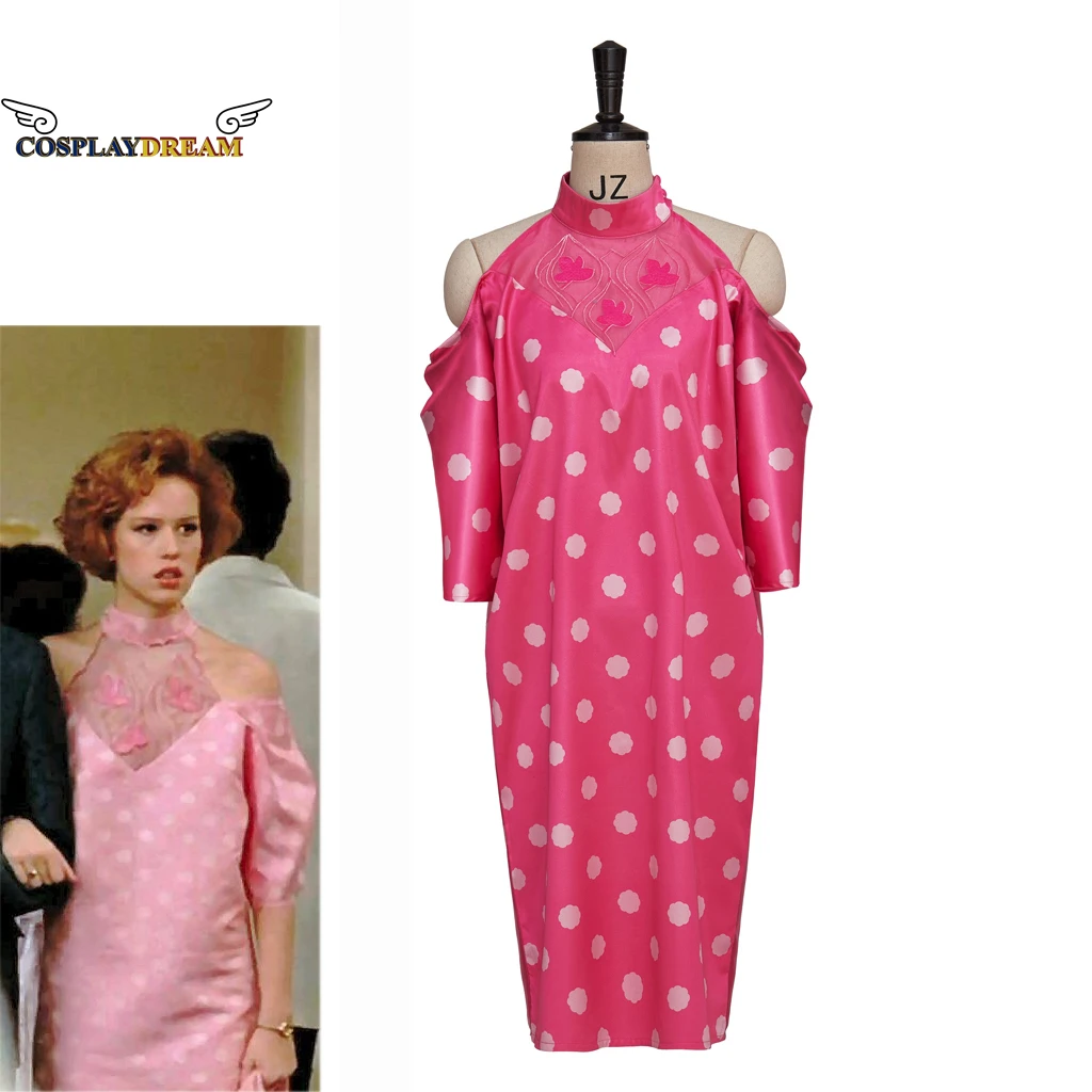 Movie Pretty in Pink Cosplay Andie Walsh Pink Dress Andie Pink Prom Dress Molly Ringwald Pink Polka Dot Dress Halloween Costume