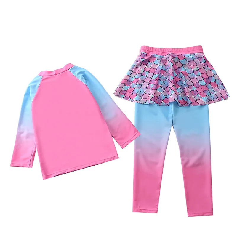 Jednorożec Mermaid Kids stroje kąpielowe dla dziewczynek z długim rękawem Rashguard spodnie legginsy skromny strój kąpielowy dla dzieci Beach Wear