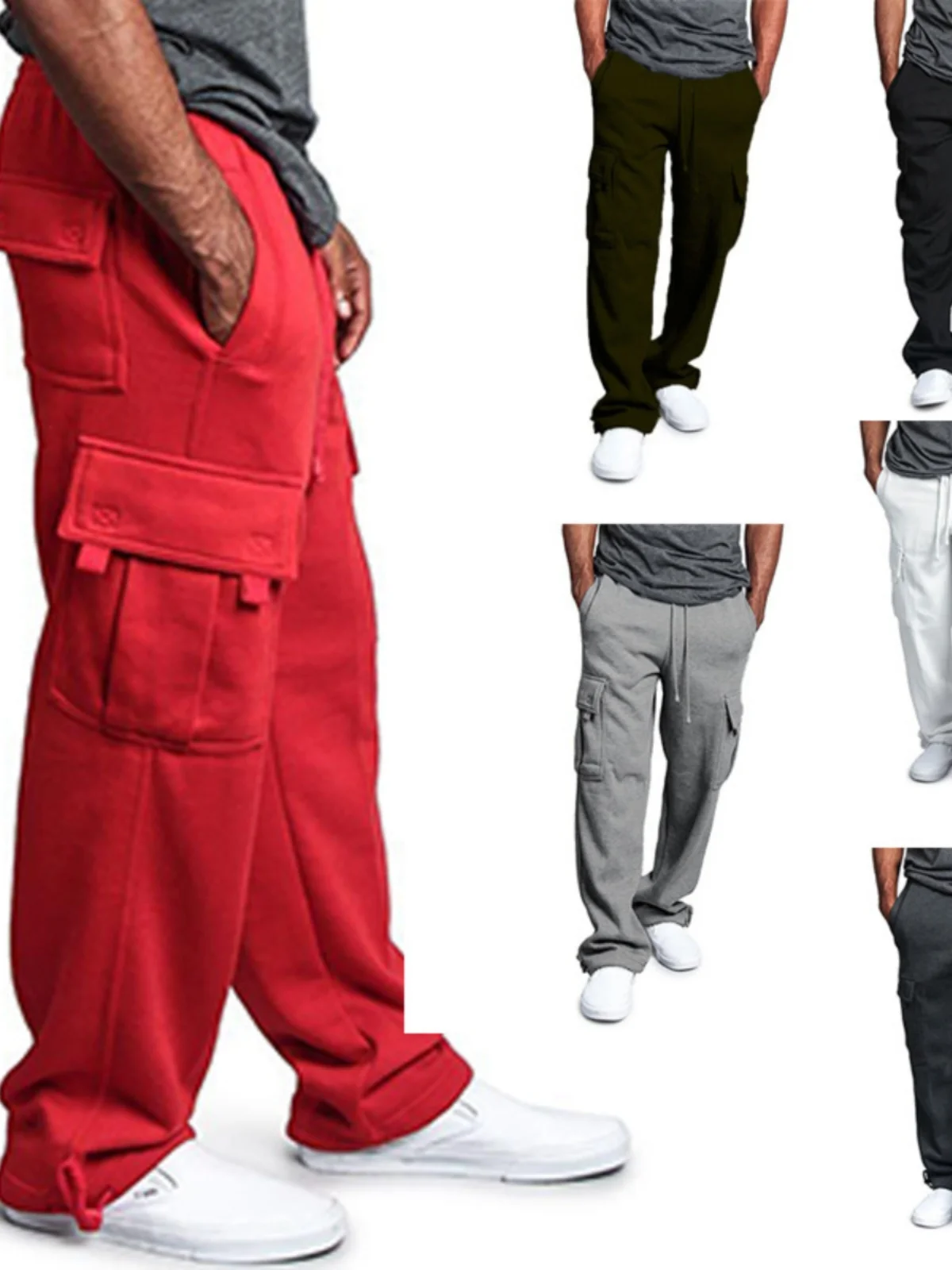 

Men's Autumnal High Street Retro Cuffed Trousers Multi-ket Workwear Straight Leg Casual Pants Busin Casual Sle