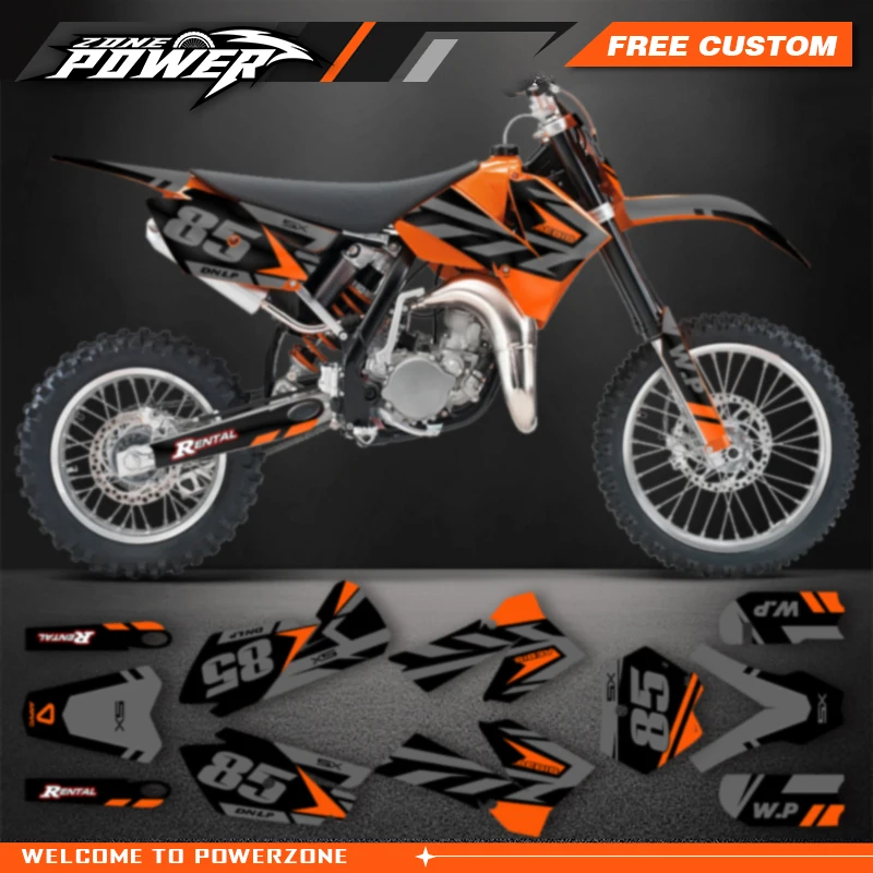 مجموعة ملصقات شارات هدية للدراجات النارية من Powerzone لخلفية اسم الرقم المخصص KTM SX85 SX105 2003-2012