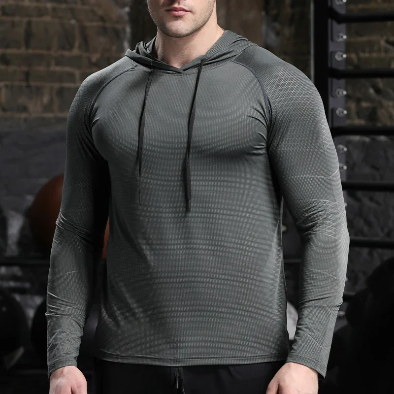 

Men Outdoor Sports Hoodies Quick Dry Fit Long Sleeve Tops with Hood Male Running Activewear Casual Quick Dry Sweatshirts