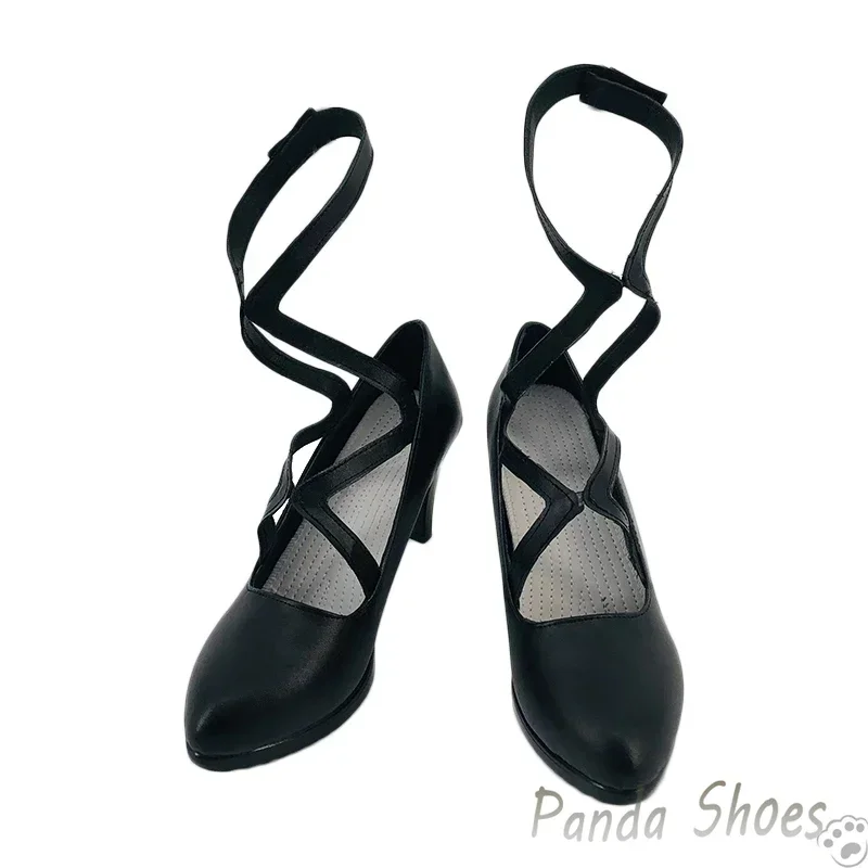 Genshinimpact fatui cosplay sapatos anime jogo cos botas longas pretas mulheres fatui cosplay traje prop sapatos para con dia das bruxas