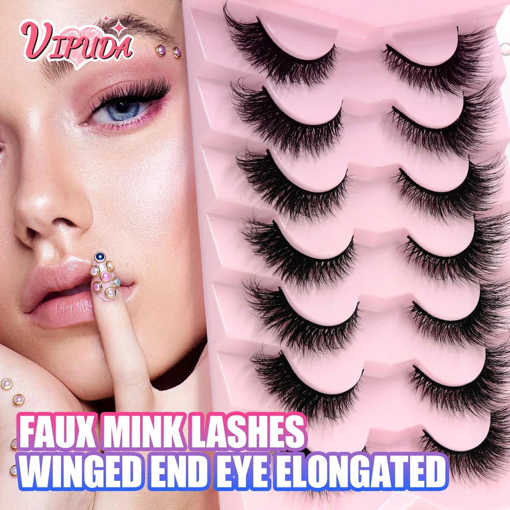 New Cat-Eye Mink Eyelash Curled Winged Natural Realistic Messy Lash Eye End Elongated Thick Soft False Lashes Bunches Extension