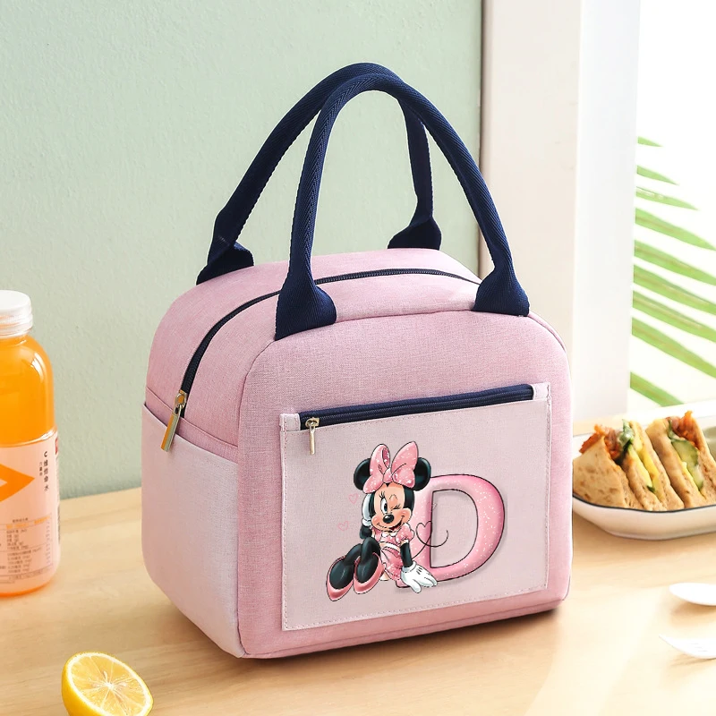 Minnie Mouse Portable Lunch Bag Waterproof Thermal Insulated Lunch Box Bento Pouch Insulation Bag Student Thickened Lunch Bag