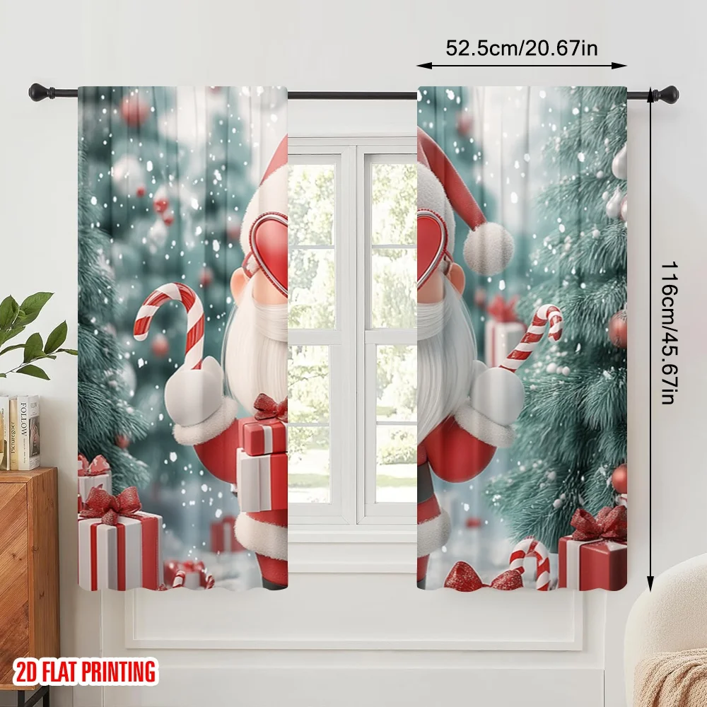 2pcs,2D plane printing Minimalist Curtains Cute Santa Claus Heart Glasses (3) Polyester (without rod) Gifts Ldeal for Bedroom