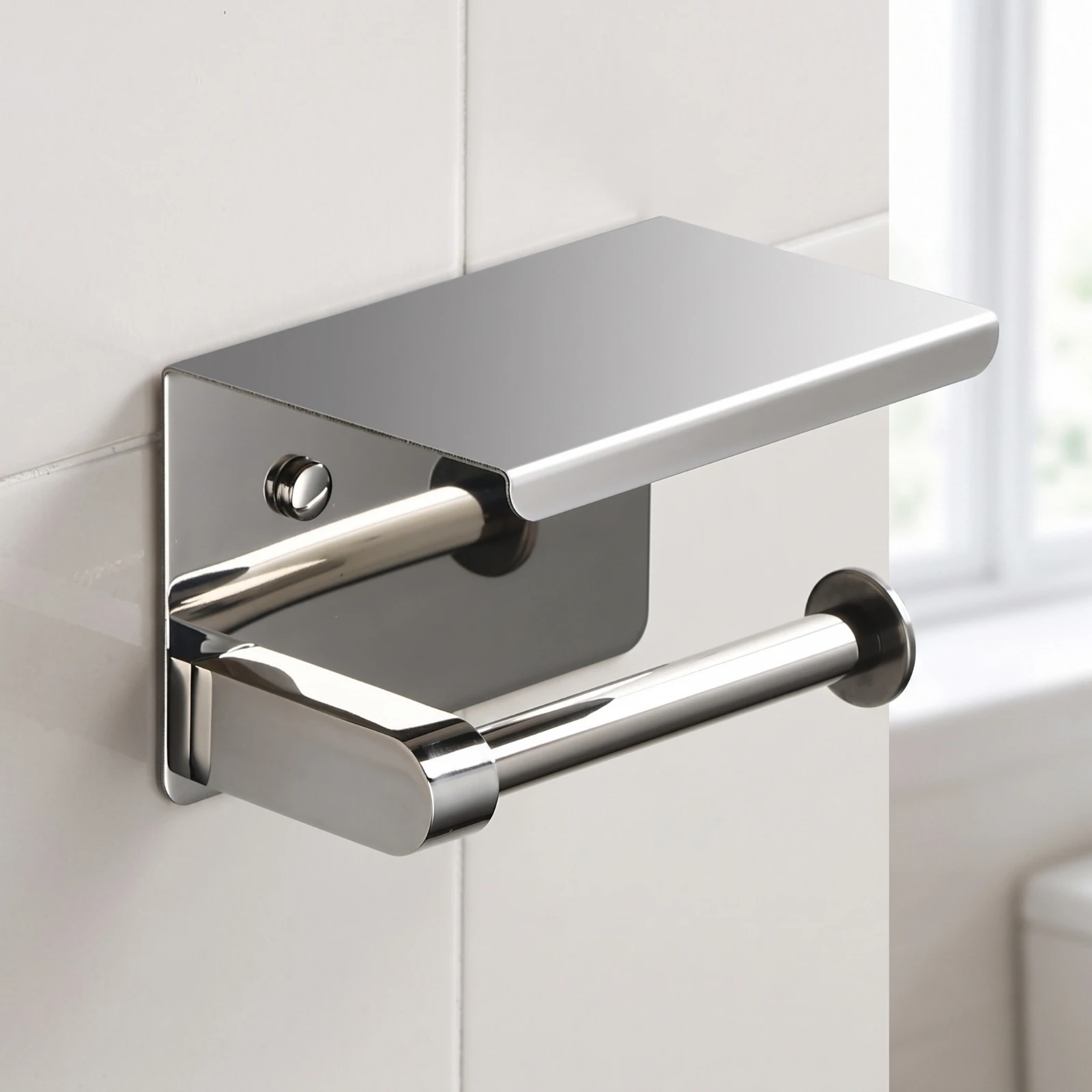 Bathroom Tissue Holder with Phone Shelf Modern Bathroom Tissue Holder with Shelf Hardware Compact Minimalist for Bathroom