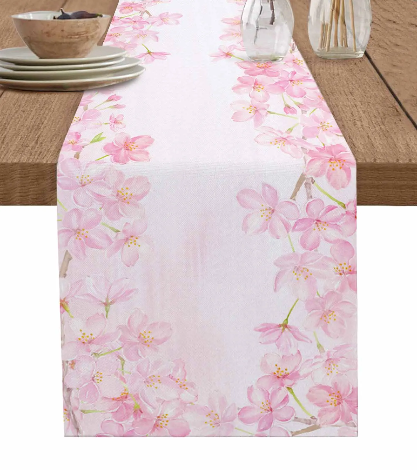 Watercolor Cherry Blossom Table Runner Wedding Decor Table Runner Home Dining Coffee Table Decor Tablecloth