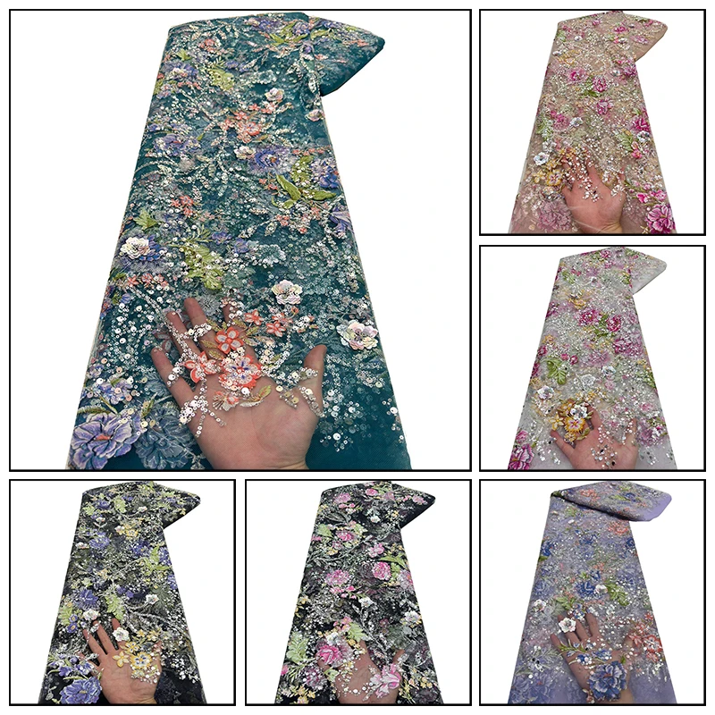 120x90 cm africain nigérian Tulle maille dentelle tissus broderie paillettes dentelle tissu robe de mariée robe de soirée perlée dentelle tissu