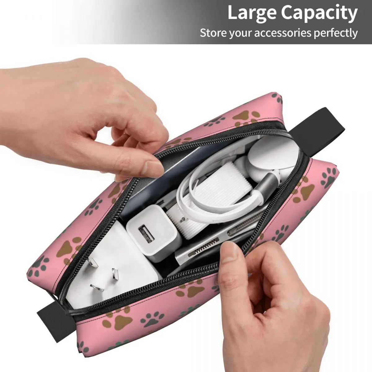 Custom Pet Dog Paw Pattern Toiletry Bag Women Animal Footprint Makeup Cosmetic Organizer Ladies Beauty Storage Dopp Kit Case