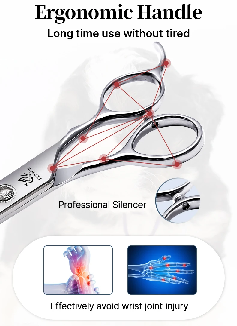Fenice Professional Home Pets Grooming Set 6/6,5/7/7,5 Zoll Lagerschraube gerade gebogene Effilierschere für Hunde/Katze – Detail 14