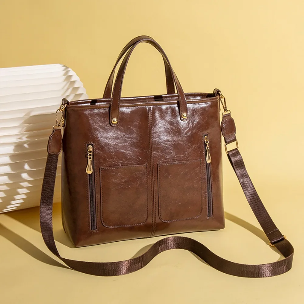 

New PU Leather PU Leather Tote Bag Solid Color Large Capacity Shoulder Bag Large Underarm Bag Women Girls