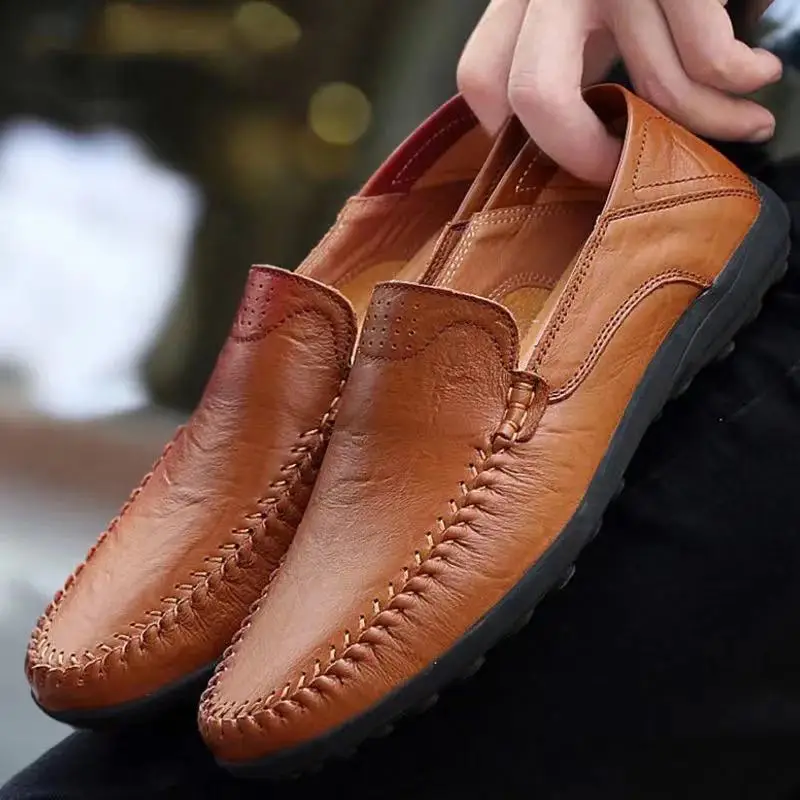 Men Casual Shoes Luxury Brand Leather Mens Loafers Moccasins Breathable Slip on Black Driving Shoes Plus Size 37-46