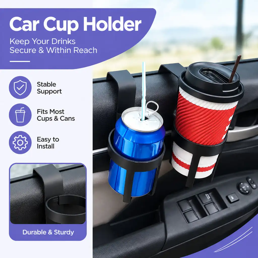 Car Door Hanging Cup Holder Universal Fit for Cars Space Saving Drink Storage Organizer With Hanging Installation