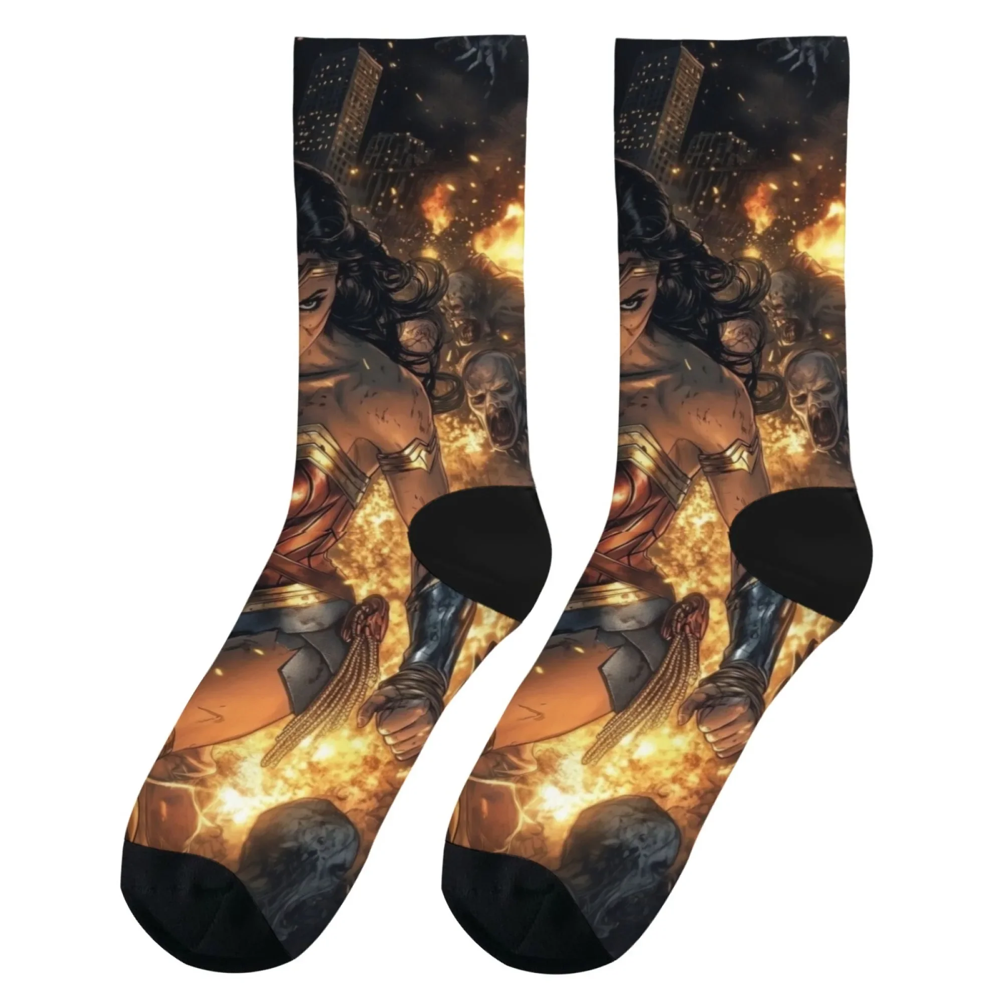 Retro Anime Justice Heroine Fun Socks Novelty Hip Hop Harajuku Compression Socks Unisex Casual Comfortable Sports Socks Gift