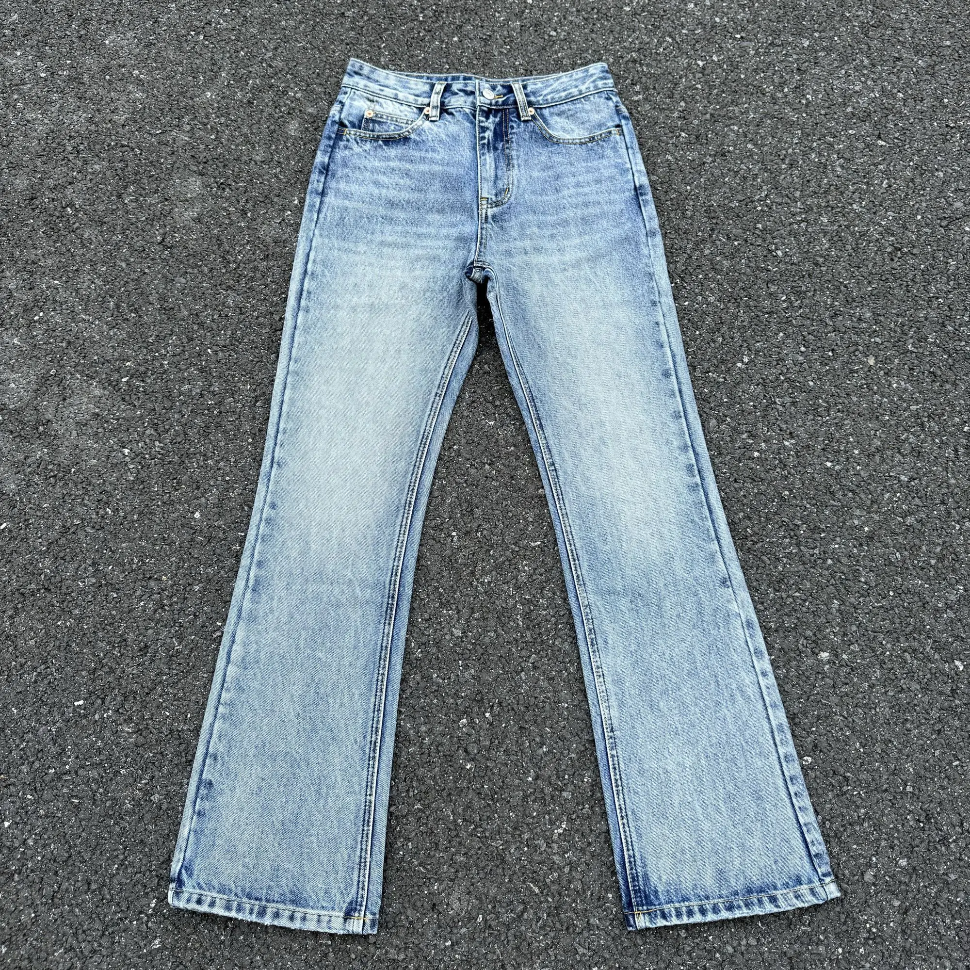 กางเกงยีนส์หรูสำหรับผู้ชาย กางเกงยีนส์ระดับไฮเอนด์ของแท้ ทรงคลีนฟิต ไมโครพูล ลายหิมะ กางเกงอเนกประสงค์สำหรับผู้ชาย