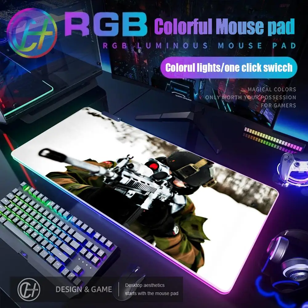 

XXL HYBXAXC Mouse Pad Oval Tactical Gun RGB Gaming Mouse Pad Desk Mat HD Gamer Large LED Light XXL 1000X500X3MM MousePad