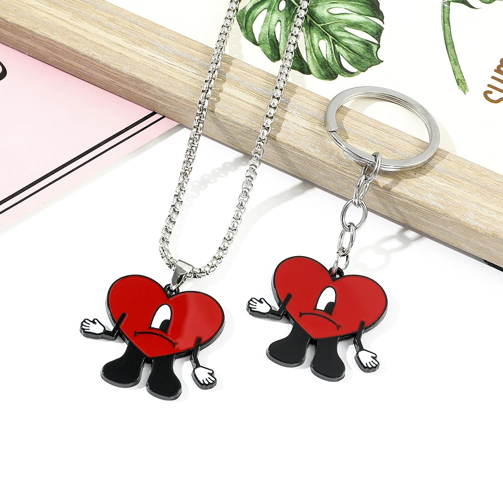 العصرية تأثيري سيئة الأرنب الأحمر القلب قلادة قلادة، لطيف هدية الإكسسوارات الزخرفية #3