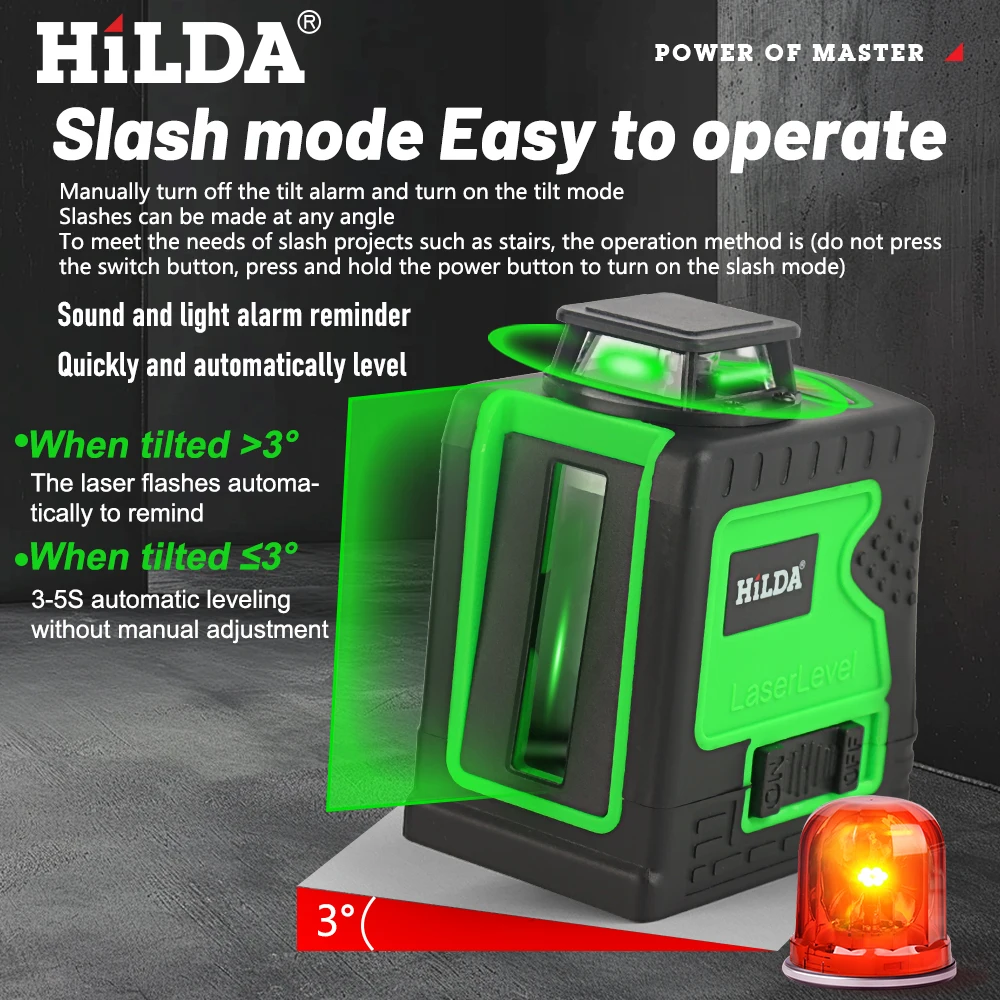 HILDA 5-Line Green Laser Level Vertical & Horizontal Cross Line Super Strong Brightness Portable Compact Laser Level