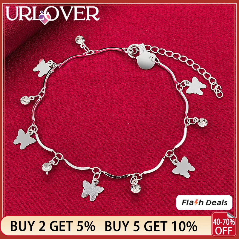 

URLOVER 925 Sterling Silver 24k Gold Bracelet For Woman Butterfly Zircon Chain Bracelets Party Wedding Birthday Fashion Jewelry