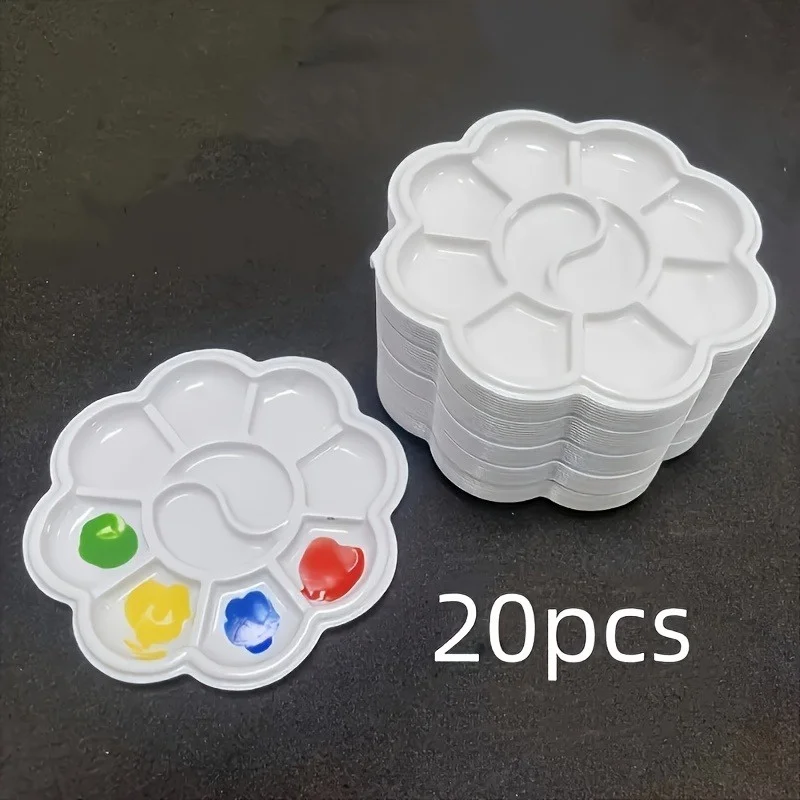 Palette de peinture en plastique en forme de mini-fleur, 20 pièces, plateau de peinture artistique, mélangé avec des pigments d'aquarelle, d'acrylique et de gouache