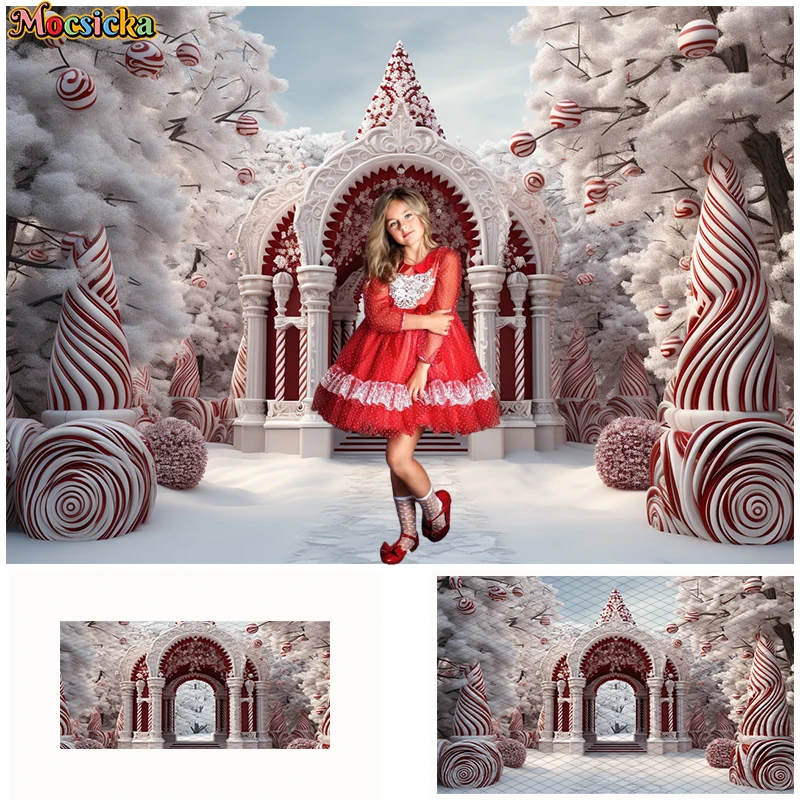 Winter Christmas Castle Ice Cream House Photography Backdrop Kids Portrait Cake Smash Backgrounds  Xmas Tree Snow Cookie Toy image 3