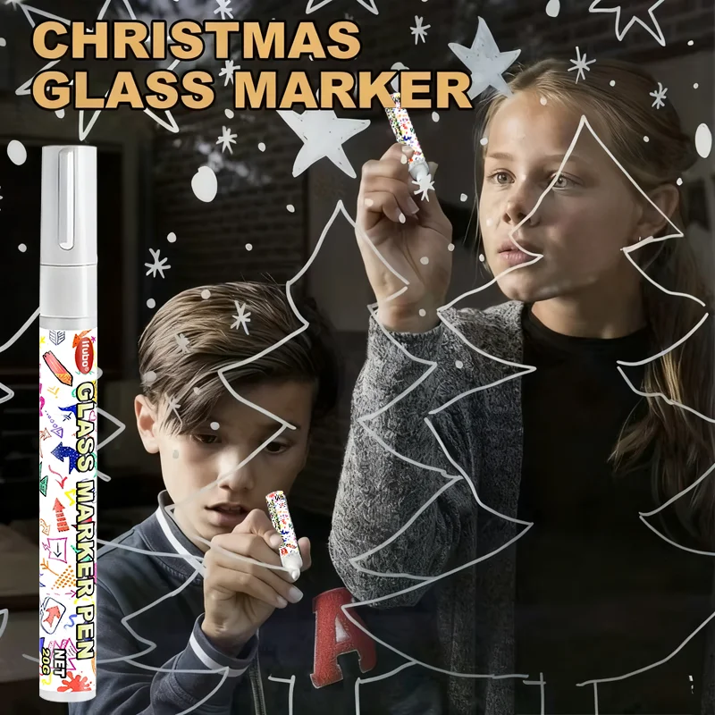 IFUBO White Glass Marker Pen Erasable Christmas Window DIY Waterproof Graffiti Pen For Kids School Classroom Car Mirror Blackboa