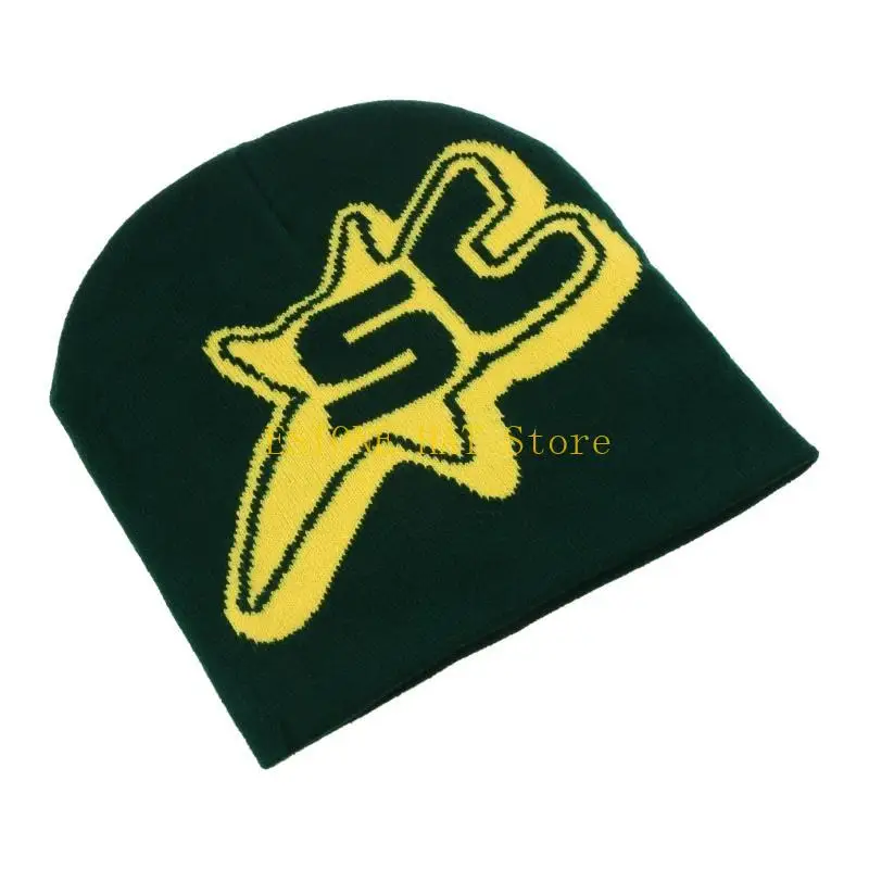 49MF Unisex Skullies Hat with Cartoon Letter Photo Props Knitted Winter Hat Hip-Hop Costume Props Skull Cap