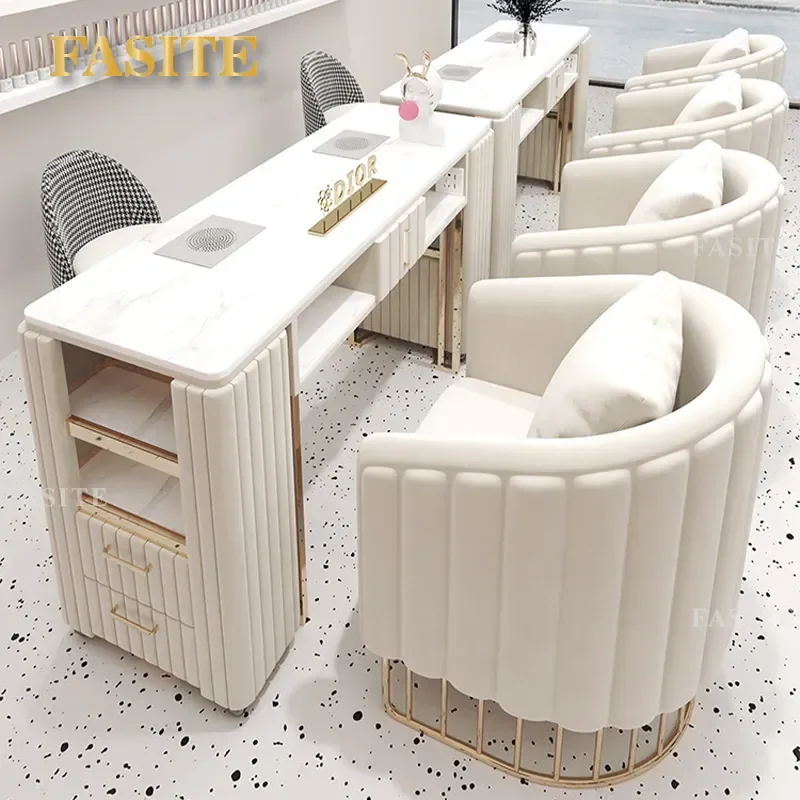 For Nail Manicure Table and Chair Set Nordic Style Single Double Marble Top Simple Design Internet Celebrity Beauty