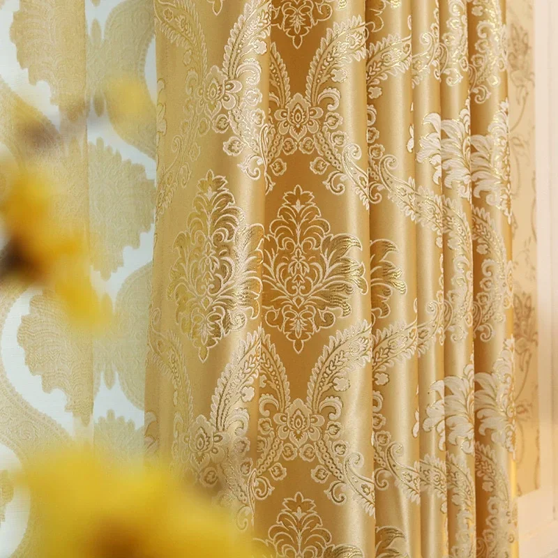 European Gold Embroidered Valance  Luxury Curtains for Living Room Bedroom Dining Blackout Window Drape Treatment Tulle Custom
