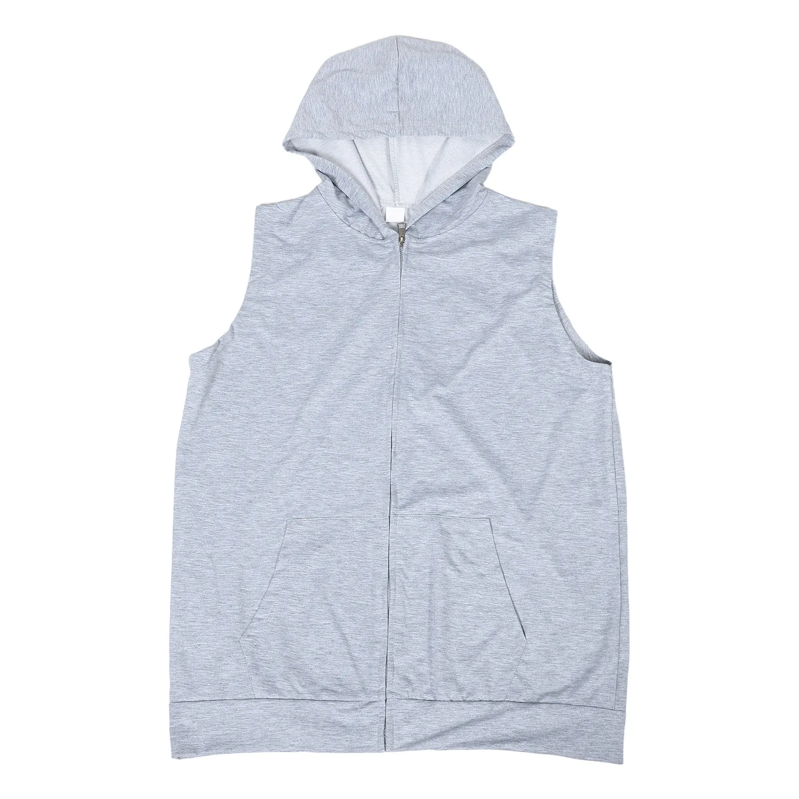 Men's Sleeveless Hoodie Zip Up Vest Lightweight Mesh Running Tank Top Grey Breathable Gym Outdoor Fitness