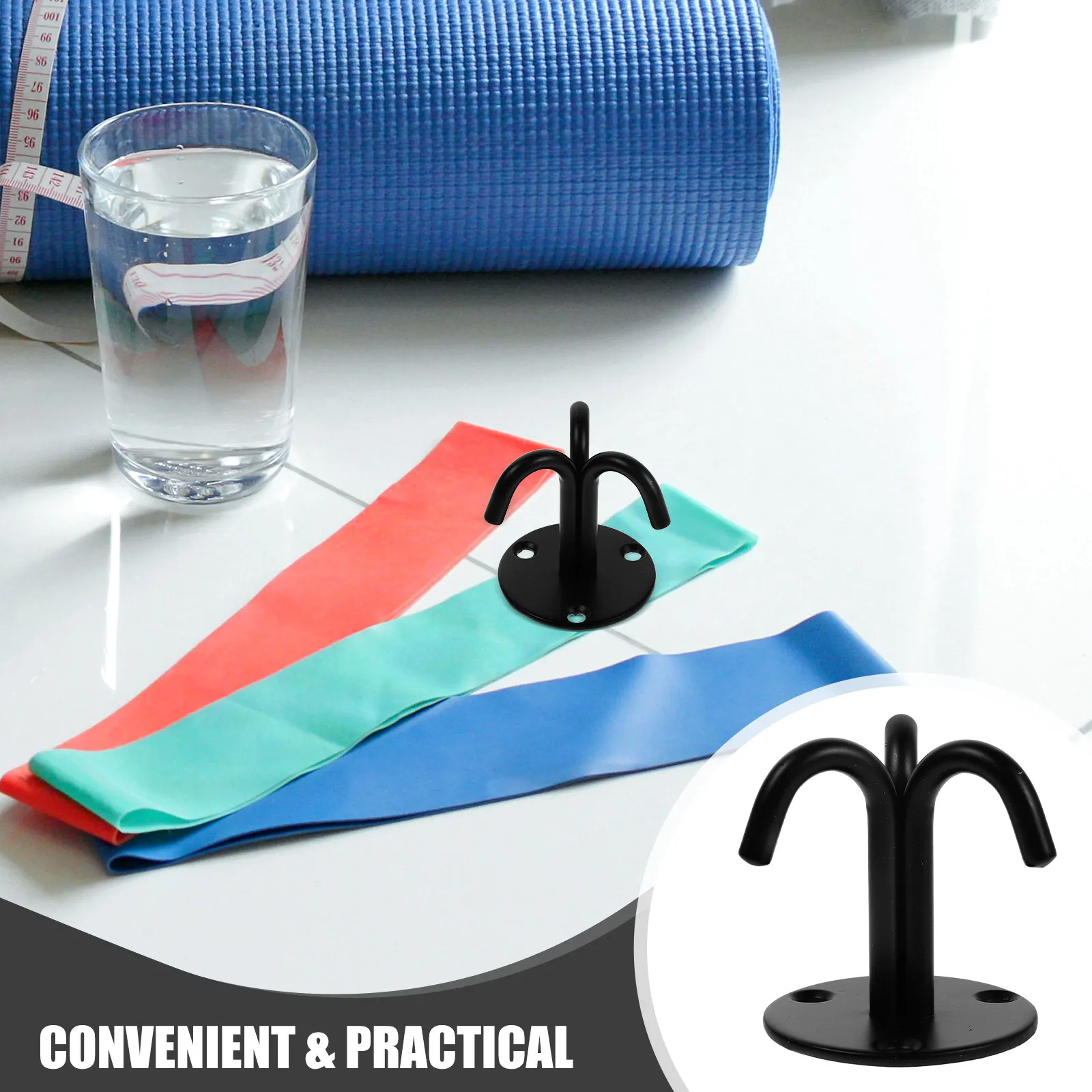 Black Three-Claw Stainless Steel Wall Mount Exercise Anchor for Resistance Bands Gym Equipment Strength Training Yoga Setup