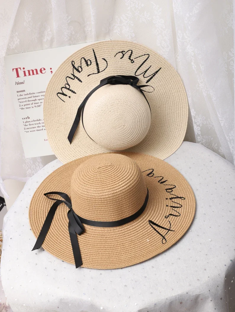 Personalized Bride Sun Hat Customized Beach Hat Floppy Beach Hats Customized Bride Hats Personalized Beach Hat Mrs. Beach Hat