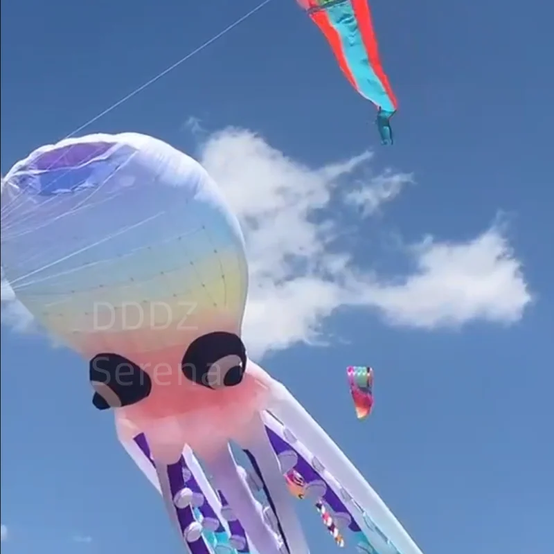 

12m 20m LED Octopus kite DDDZ Night Flying Kite Ripstop Nylon Fabric Line Laundry Pendant Large soft Inflatable large show Kite
