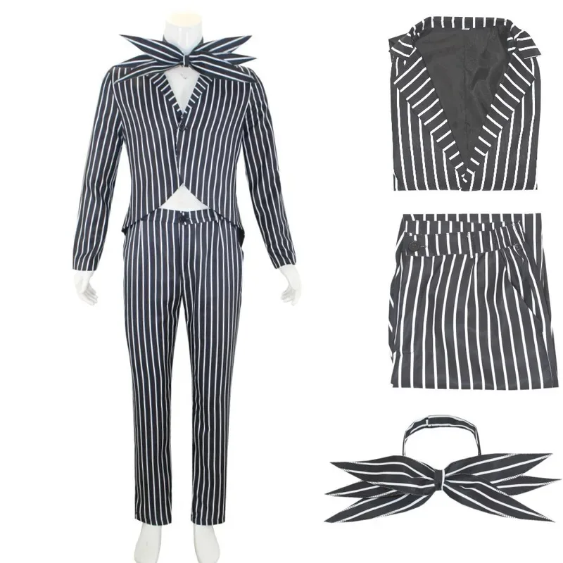 

Jack Cosplay Skellington Cosplay Costume for Adult Men Fantasia Jacket Pants Outfit Man Halloween Carnival Party Disguise Suit