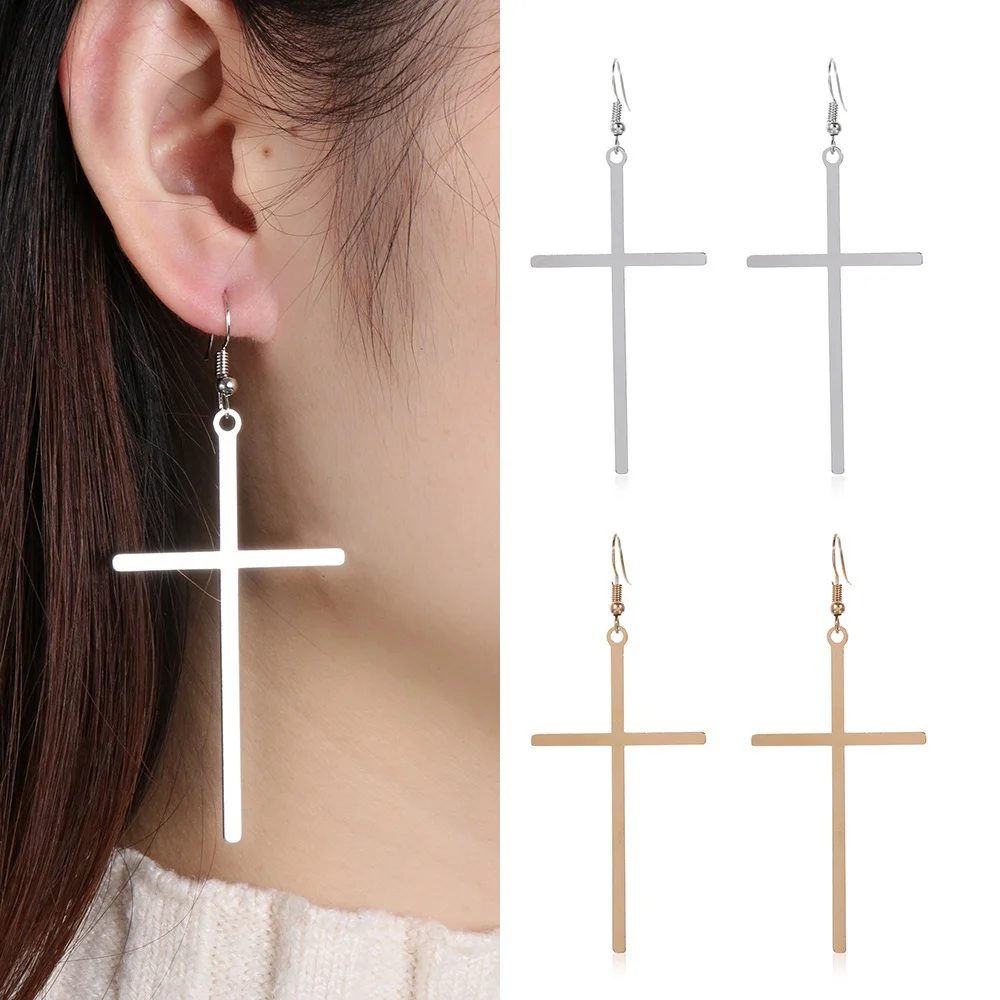 Ethnic Big Cross Long Earrings For Women Gold Color Drop  Jewelry Dropshipping Bijoux Ethnique Femmes Punk  Earring