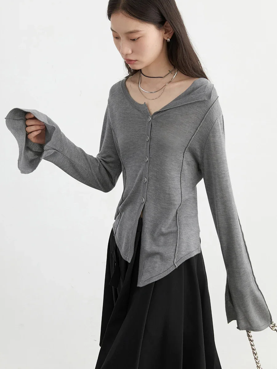 Cardigan da donna CHIC VEN Design coreano asimmetrico a maniche lunghe Slim top moda solido maglioni Casual autunno primavera nuovo 2024