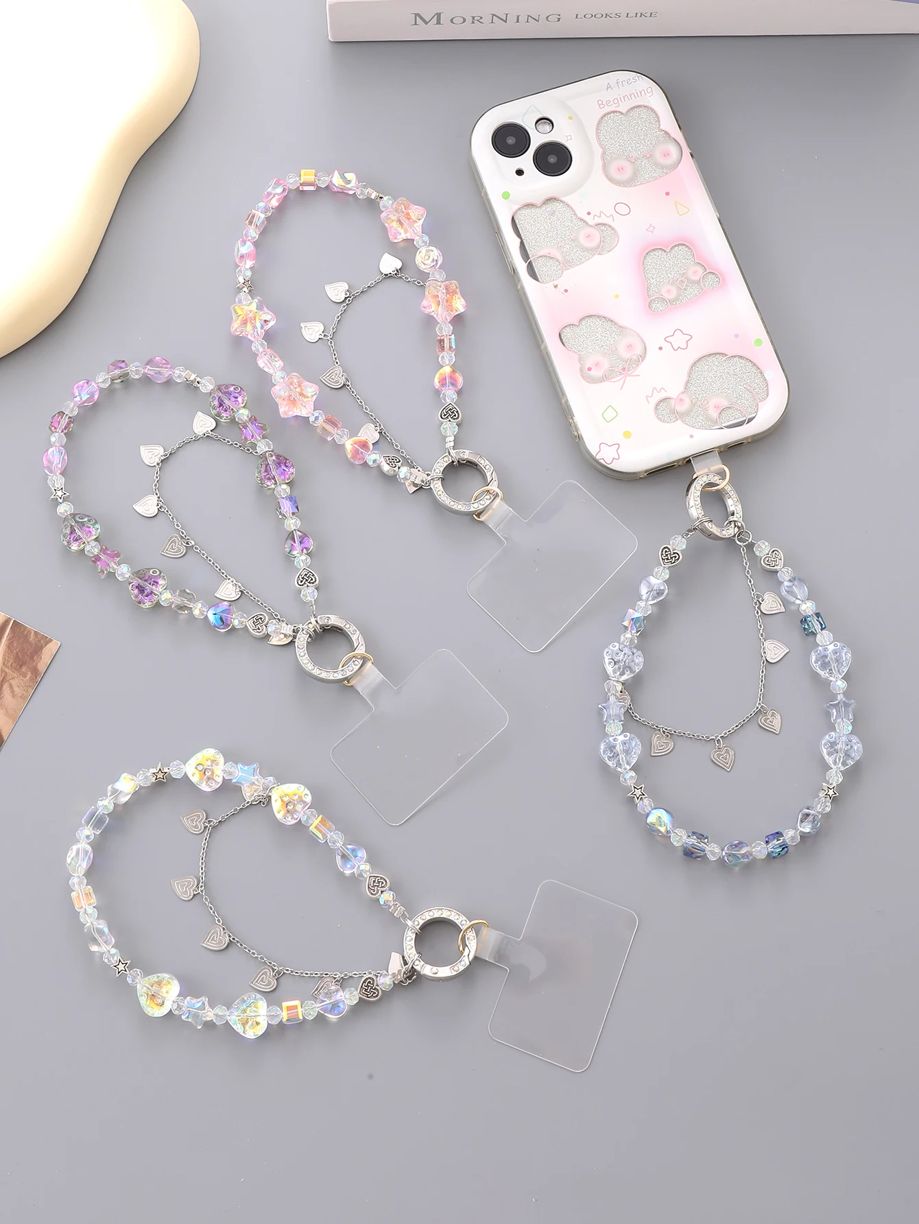 

Новая подвеска для мобильного телефона с двойной цепочкой в форме сердца и пятиконечной звездой, с прозрачной картой