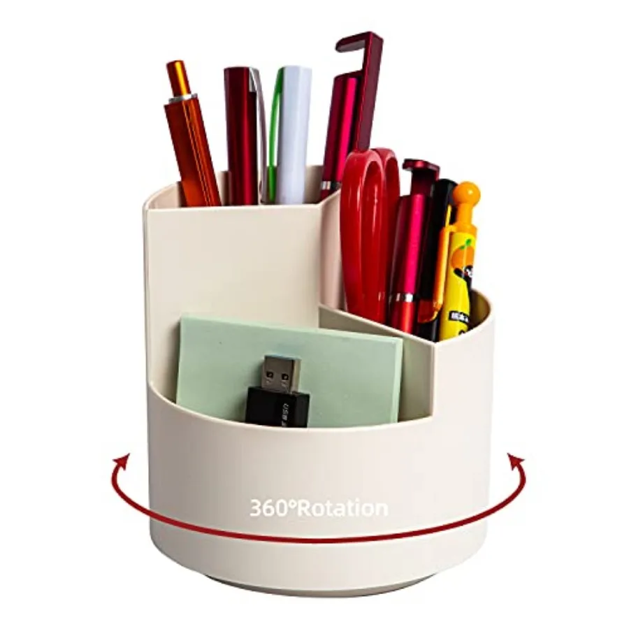 

Desk Pencil Pen Holder, 3 Slots 360-Degree Spinning Organizers, Desktop Storage Stationery Supplies, Cute Cup Pot for Office, S